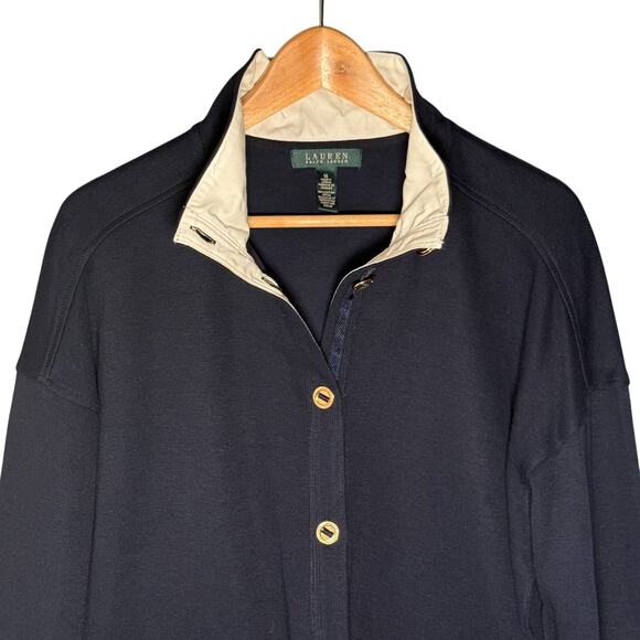 Lauren Ralph Lauren Navy Cotton Jacket Sweatshirt Gold Logo Buttons Women's 1X - Picture 3 of 10